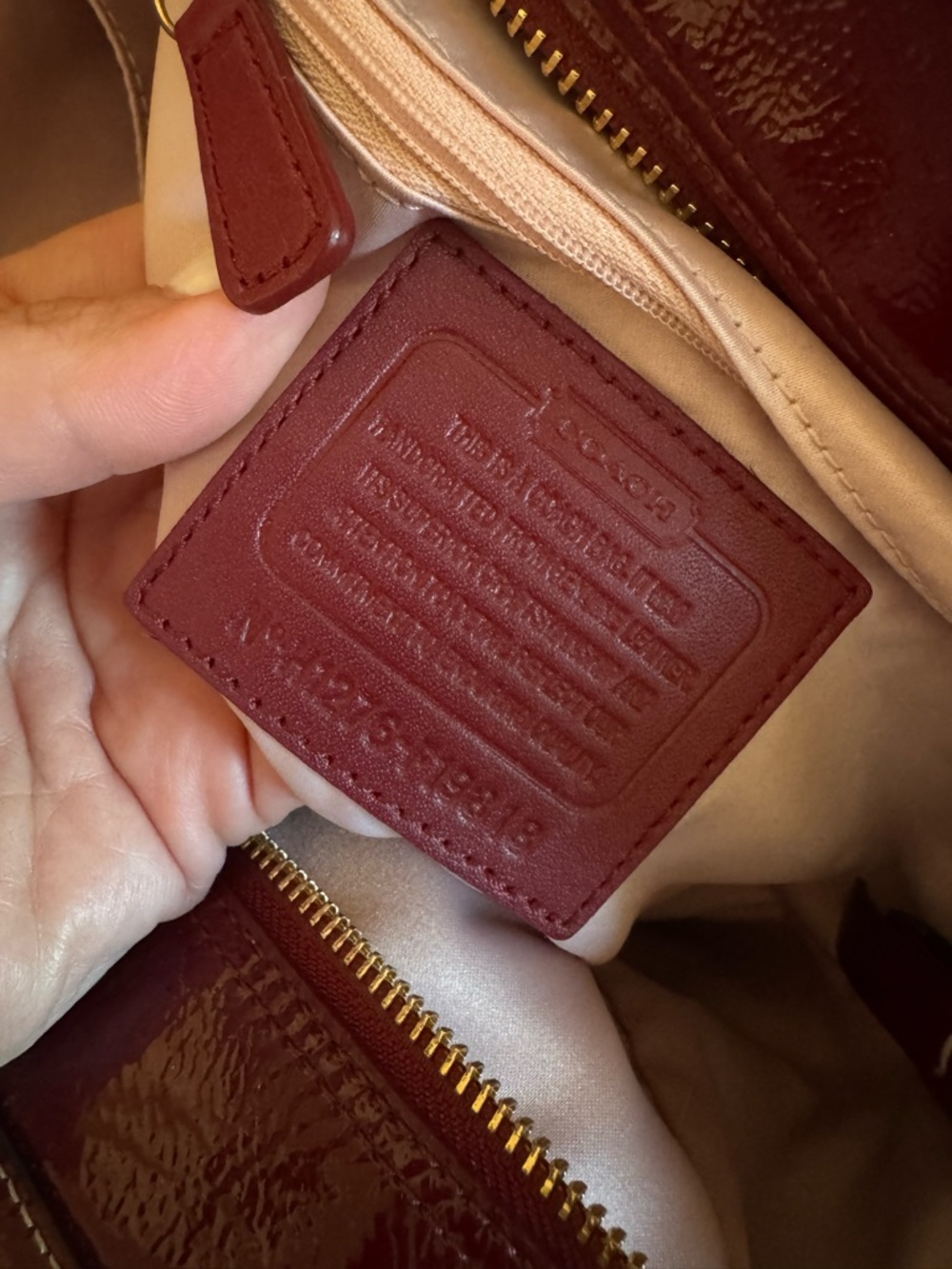 Coach Madison Optic Art Patent Leather Burgundy Tote - Picture 6 of 7